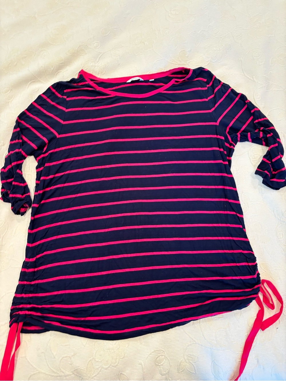 Reitmans Navy Top with Hot Pink Trim and Stripes